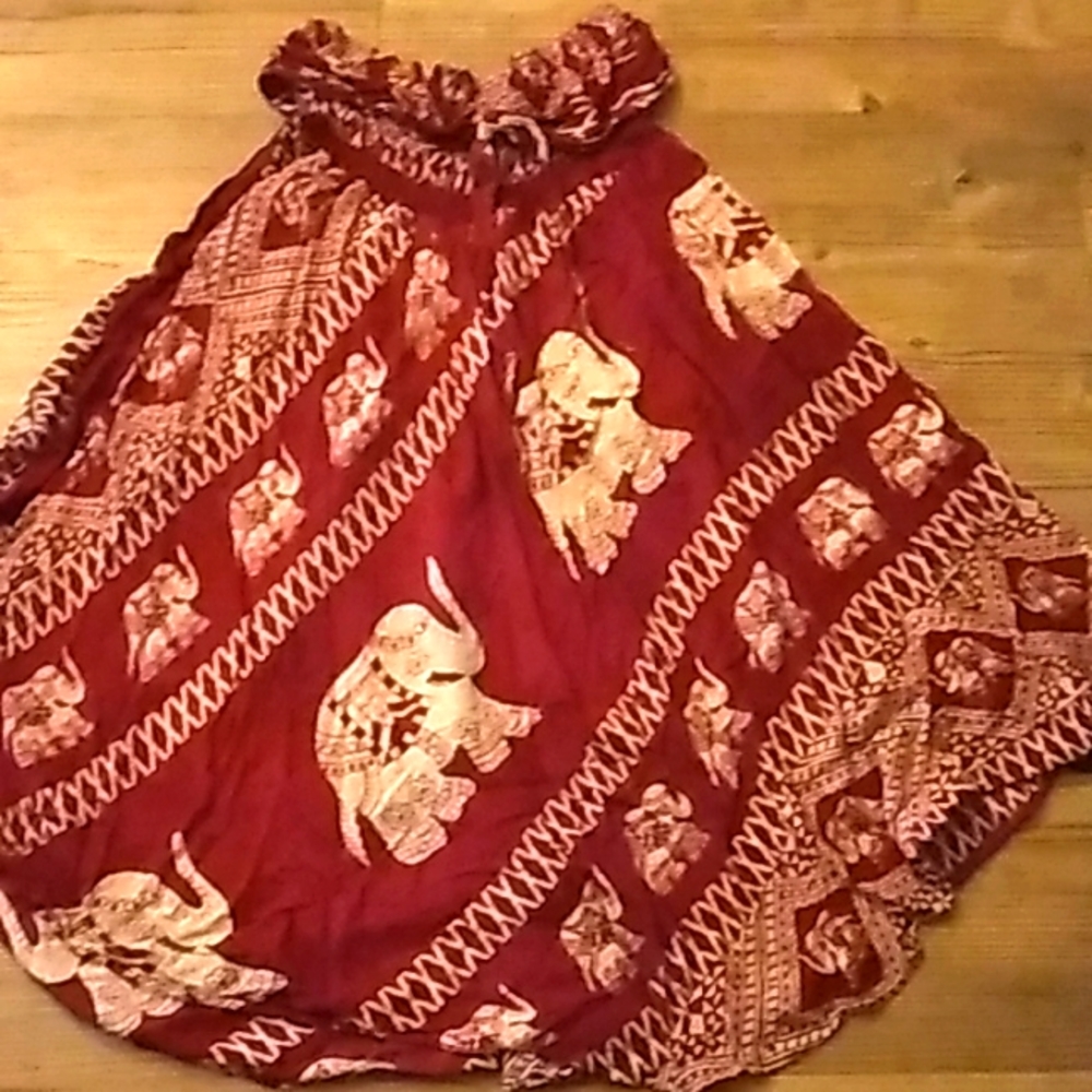 Handmade Bangkok Pants OS Red and White Elephant Bohemian Style Skirt